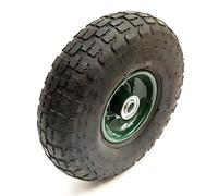 10 Inch 4.10/3.50-4 Green Metal Wheel & Pneumatic Tyre With 45mm Offset Hub & Wheel Bearings Straight Valve Garden Trolley Cart