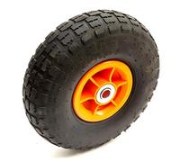 10 Inch 4.10/3.50-4 Orange Plastic Wheel With Pneumatic Tyre Bent Valve Offset Hub & Wheel Bearings Garden Trolley Cart Trailer