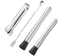 10 Inch & 8 Inch Stainless Steel Cocktail Muddler, Cocktail Stirrers, Mocktail Crusher with 1 Cocktail Spoon and 1 ice Tong, Home Bar for Making & Creating Delicious Mojitos, Other Fruit Based Drinks