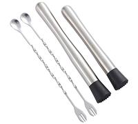 10 inch & 8 inch Stainless Steel Cocktail Muddler with 2 Mixing Spoon, Home Bar Tool Set, for Making & Creating Delicious Mojitos, & Other Fruit Based Drinks & Beverages in Various Containers