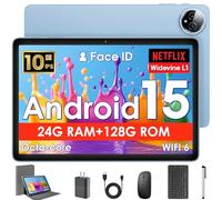 10 Inch Android 15 Tablet, 10 inch Tablets with Keyboard, 24GB+128GB, 1TB Expand, Octa-Core, 2.4G/5G WiFi, 8000mAh, BT5.4, GPS, Widevine L1, IPS Touch Screen, 2 in 1 with Case, Mouse, Stylus, Blue