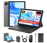 10 Inch Android 15 Tablet, 10 inch Tablets with Keyboard, 24GB+128GB, 1TB Expand, Octa-Core, 2.4G/5G WiFi, 8000mAh, BT5.4, GPS, Widevine L1, IPS Touch Screen, 2 in 1 with Case, Mouse, Stylus, Gray