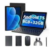 10-inch Android 15 Tablet, 2-in-1 Tablets with Keyboard Case and Stylus Pen, 8GB RAM 32GB ROM 1TB Expansion, Quad-Core Processor Tablet, WiFi, BT, HD Display