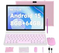 10 Inch Android 15 Tablet, 2 in 1 Tablets with Keyboard/Mouse/Case/Stylus, 8GB RAM+64GB ROM/1TB Expandable, 1.8Ghz Quad-core Processor, 1280 * 800 HD Touch Screen, 8MP Camera, 2.4G/5G WiFi 6 Tablet