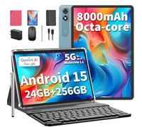 10 inch Android 15 Tablet, 2026 Tablet with Keyboard, 24GB+256GB+2TB Expand, 2 in 1 Tablets with Gemini AI, Octa-Core, 8000mAh, 5G WiFi, Widevine L1, GMS, Tablets PC with Case, Mouse, Stylus (Pink)