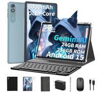 10 inch Android 15 Tablet, 2026 Tablet with Keyboard, 24GB+256GB+2TB Expand, Tablets PC with Gemini AI, 8000mAh Battery, 5G WiFi, Widevine L1, 2 in 1 Tablets with Case, Mouse, Stylus (Black Case)