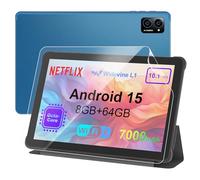 10 inch Android Tablet: Octa-Core, 7000mAh, with Stand Case, IPS HD Display, Wi-Fi 6, OTG, Metal Body - Fast & Portable Tablet for Work & Entertainment, 2-Year Protection, 8GB RAM 64GB, Android 15