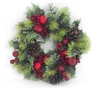 10" inch Artificial Red Apple, Berry, Cone & Holly Christmas Wreath for indoors and outdoors
