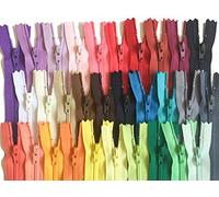 10 Inch Assorted Colors YKK Zippers Number 3 Nylon Coil Set of 30 Pieces