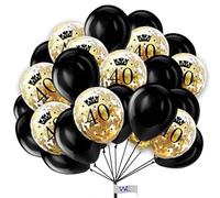 10-Inch Birthday Confetti Balloons with Pearl Balloons Set 40th Gold Age Confetti Birthday Balloons and Pearl Black Balloon Set Happy Birthday Party Decorations Pack of 12.