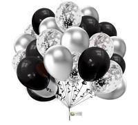 10 Inch Black and Silver Balloons Pack of 30Pcs, Metallic Silver Black Confetti Balloons, Birthday Party Helium Balloon for Men Boys Baby Shower Wedding Graduation New Year Party Decorations
