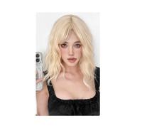 10 inch Bob Wig with Bangs Short Wigs for Women Loose Wavy Synthetic Hair for Girl Cosplay(Blonde)