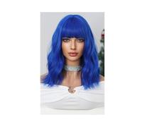 10 Inch Bob Wig With Bangs Short Wigs For Women Loose Wavy Synthetic Hair Girl Cosplay Adds Volume(Blue)