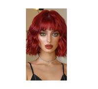 10 Inch Bob Wig With Bangs Short Wigs For Women Loose Wavy Synthetic Hair Girl Cosplay Womans Hair Topper(Red)