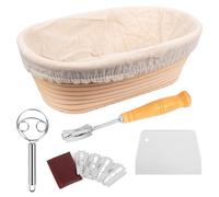 10 inch Bread Proofing Basket Set 100% Natural Bread Banneton Proofing Basket Oval Banneton Bowl Sourdough Bread Making Tools with Dough Whisk, Linen Liner Cloth, Dough Scraper, Bread Lame & Blades