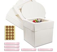 10 Inch Cake Box, 5 Pcs White Square Tall Cake Box, Windowed Gift Boxs, for Party, Birthday, Bakery, Cookies, Wedding or Special Events