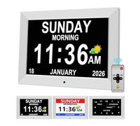 10 Inch Digital Clock with Day and Date for Elderly Alzheimer's Clock Customizable Alarms 3 Display Modes Large Font Digital Clocks for Seniors Alarm Clocks Auto DST White