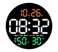10 Inch Digital Wall Clock - Large Round Clock Alarm Clock with Alarm Remote Control Car Brightness Temperature Display Date & Day of the Week, Modern LED Electric Display for Living Room, Bedroom