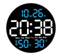 10 Inch Digital Wall Clock with Alarm, Temperature & Humidity Display | Displays, temperature, humidity, date, and day of the w t a glance on a large, easy-to-read LED screen.