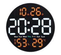 10 Inch Digital Wall Clock with Alarm, Temperature & Humidity Display | Displays, temperature, humidity, date, and day of the w t a glance on a large, easy-to-read LED screen.