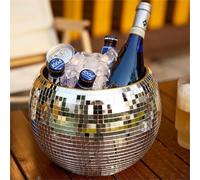 10-Inch Disco Ball Ice Bucket - Silver Sparkly Flashy Mirror Ball Icebucket for Wine, Drinks, Home Bar Beverage Cooler for Party and Weddings, Reflective Party Bucket for Night Club