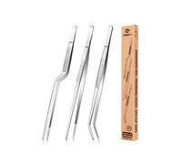 10 inch Fine Cooking Tweezers Set, Professional Stainless Steel Food Tongs, Kitchen Silver Long Chef for Cooking, Plating, Decorating and BBQ