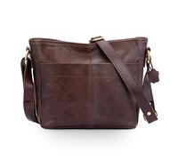10 inch Genuine Leather Crossbody Bags for Women Large Shoulder Cross Body Handbags Real Leather Vintage Dark Brown Purses Travel Bucket Bag