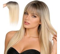 10 Inch Hair Toppers for Women with Bangs,360°3D Cover Topper for Women with Thinning Crown Wispy Clip in Bangs Realistic Scalp Line HairPieces,Great for covering dark roots after bleaching