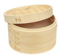 10 Inch Handmade Bamboo Steamer, 2 Tiers & Lid, Premium Bamboo Steam Basket, Healthy Cooking for Vegetables, Dim Sum Dumplings, Buns, Chicken Fish & Meat