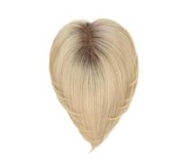 10 Inch Human Hair Topper for Women,6.5x6.5"Silk Base, Short Bob with Bangs, Natural and Breathable Fluffy and Natural(Blonde with Dark Root)