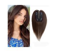 10 Inch Human Hair Topper with Bangs, 9×14 CM Breathable Swiss Lace Base Straight Remy Hair Pieces with Bangs Clip in Human Hair Toppers for Women(Dark brown)