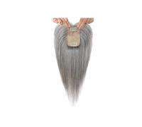 10 Inch Human Hair Toppers with Bangs for Women with ThinningHair,5 x 9 cm Silk Base Clip in Hairpiece Natural Looking(Gray)