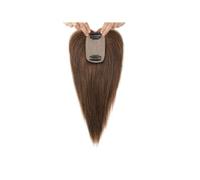10 Inch Human Hair Toppers with Bangs for Women with ThinningHair,5 x 9 cm Silk Base Clip in Hairpiece Natural Looking(Brown)