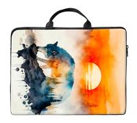 10 inch Laptop Bag for Women & Men - Sunset Forest Wolf Pattern Computer Bag with Handle & Zipper Portable Tote Bags Laptop Sleeve Fits 10 inch Laptops Notebook Tablet & Accessorie