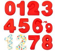 10 Inch Large Silicone Number 0-8 Cake Moulds, 9 Pcs Cake Mould Pan Set, 3D Non-Stick Baking Tins Large Cake Moulds Baking Pans for Birthdays Anniversary Wedding Celebrations (Red)