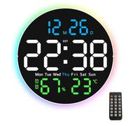 10 inch LED Large Digital Wall Clock, Remote Control Digital Wall Alarm Clock with Auto Brightness, Ambience Light, Date, Temp, Humidity, Timer, DST and Dual Alarms for Bedroom, Living Room, Office