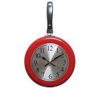 10 inch Metal Frying Pan Wall Clock - Kitchen Themed Home Decor with a Screwdriver (Red)