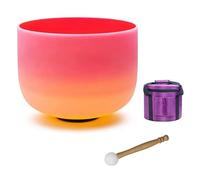 10 inch Navel Chakra Red-Yellow Gradient Frosted Quartz Singing Bowl for Yoga Meditation, Rainbow D Note Crystal Sound Bowl(Bowl+bag)