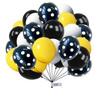 10 Inch Pack of Black, Yellow, White and Black Polka Dot Balloons 50 Pack Balloon, Latex Balloons Birthday Party Balloon Decoration for Wedding Baby Shower Graduation Party Anniversary Occasions