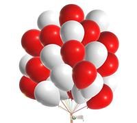 10 Inch Plain Red & White Balloons for Party, Latex Birthday, Wedding, Engagement, Baby Shower Decoration - Pack of 100