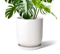 10 Inch Plant Pot，Ceramic Plant pots，Ceramic Planter for Indoor Plants Outdoor,Mid-Century Modern Home Decor, Modern Flower Pot, Large Plant Pot with Drainage Hole and Saucer