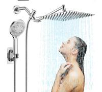 10 inch Rainfall Shower Head Combo Stainless Steel, The First Waterfall Mode, 10 Inch Rain Shower Head with Handheld 6 Spray Modes High Pressure, Overhead Shower Adjustable Extension Arm,Chrome