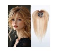 10 inch Real Human Hair Topper with Bangs for Women 3D Wispy Air Bangs Hair Hairpieces for Hair Loss Natural Looking Womans Hair Topper(Blonde)