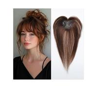 10 Inch Real Human Hair Topper With Bangs For Women 3D Wispy Air Bangs Hair Hairpieces For Hair Loss Natural Looking Adds Volume(Honey Brown)