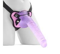 10 Inch Realistic Dildo with Strap On Harness Large Thick Sex Toy Pegging for Men Women Couples (10 Inch Purple Dildo with Pink Strap On Harness)
