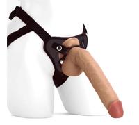 10 Inch Realistic Dildo with Strap On Harness Large Thick Sex Toy Pegging for Men Women Couples (10 Inch Light Brown Dildo with Black Strap On Harness)