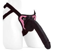 10 Inch Realistic Dildo with Strap On Harness Large Thick Sex Toy Pegging for Men Women Couples (10 Inch Black Dildo with Pink Strap On Harness)