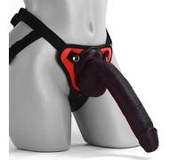 10 Inch Realistic Dildo with Strap On Harness Large Thick Sex Toy Pegging for Men Women Couples (10 Inch Black Dildo with Red Strap On Harness)