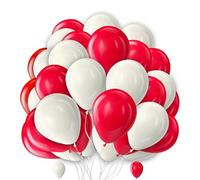 10 Inch Red White Happy Birthday Party Balloons - Colorful Latex Sports Theme Wedding Anniversary Decoration - 30 Pack