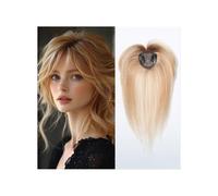 10 inch Remy Human Hair Toppers with Bangs Hairpieces 3D Wispy Bangs for Women Thin Hair Adds Volume(DARK BLONDE+BLEACH BLONDe)